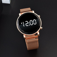 Montres à écran tactile pour femmes, montres numériques à LED, bracelet en acier rouge, montres électroniques, montres-bracelets magnétiques, Reloj Mujer