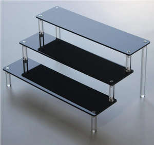 Centre de <span class=keywords><strong>table</strong></span> élégant <span class=keywords><strong>en</strong></span> <span class=keywords><strong>verre</strong></span> trempé, présentoir à desserts transparent/noir personnalisé pour tables à manger, fêtes, mariages, buffets - Product Image 3