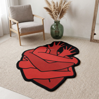 Tapis de sol en forme de cœur rouge tufté fait main, épais et moelleux, découpé sur mesure, pour décoration de chambre à coucher, vente en gros directe usine