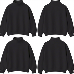 2027 <b>Womens</b> <b>Black</b> Sweatshirt Drop Shoulder <b>Long</b> <b>Sleeve</b> Solid Mock Neck Pullover Loose Fit Winter <b>Top</b> - Product Image 1