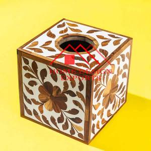 Caja de pañuelos con incrustaciones de hueso puro de diseño para decoraciones de vajilla Cajas de almacenamiento de pañuelos con incrustaciones de hueso de diseño elegante - Product Image 1