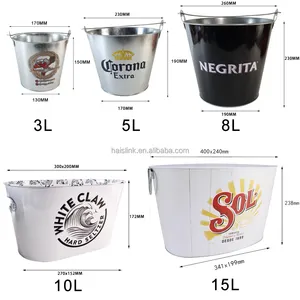 Venta al por mayor de lujo redondo 5L / 8L Bar cerveza vino Metal Navidad al aire libre nuevo cubo de hielo de hierro galvanizado