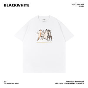 Camiseta de Algodón Estampada en Blanco y Negro, Talla L, Unisex, Transpirable, Informal - Product Image 5