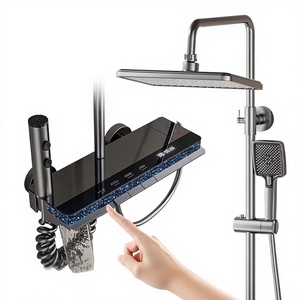 Juego de ducha cuadrado moderno al por mayor, montaje en pared, diseño de alta presión, barra deslizante, cromado, gris plomo, para agua fría y caliente - Product Image 1