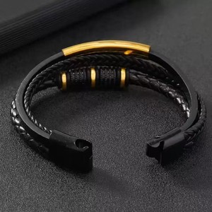 Bracciali da <span class=keywords><strong>Uomo</strong></span> FY Fashion, Braccialetto Personalizzato con Nome, <span class=keywords><strong>Bracciale</strong></span> a Strati in Pelle PU Intrecciata per Padre, Figlio, Fidanzato - Product Image 3