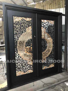 Puertas de hierro forjado personalizadas o estándar, <span class=keywords><strong>puerta</strong></span> de entrada doble de hierro forjado para Exterior - Product Image 4