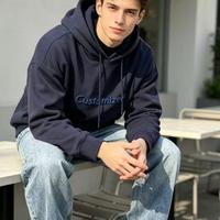 Hoodie French Terry dengan Tali Serut Unisex Oversized Kasual dengan Cetakan Seluruh Badan dan Bordir Flock