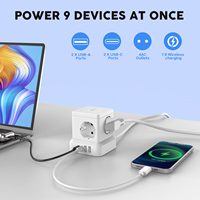 Adaptateur de voyage USB compact 9-en-1, chargeur sans fil type UE, 4 prises CA, multiprise cube avec obturateur de sécurité enfant, charge 9 appareils
