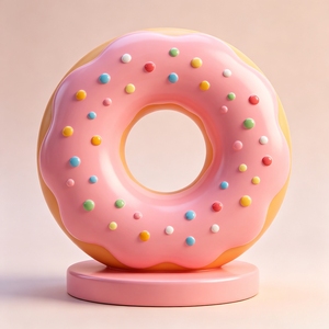 Statua di <span class=keywords><strong>Ciambella</strong></span> con Sprinkles Rosa in Vetroresina FRP F177, Scultura Alimentare Impermeabile per Esterni, Parchi, Centri Commerciali, Paesaggi, Personalizzabile - Product Image 1