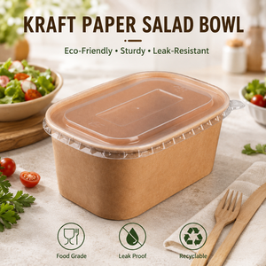 Bol à salade carré en carton blanc <span class=keywords><strong>jetable</strong></span> avec impression de logo personnalisée, récipient alimentaire pour biscuits, couvercle en PET PP, anti-fuite pour collations - Product Image 1