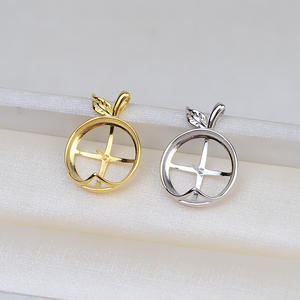 Pendentif en argent S925 avec perle de cheval, accessoire de bricolage pour collier 1782, forme de pomme, 17 mm, porte-perle vide, taille 3 mm - Product Image 1