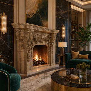Customized Marble <b>Fireplace</b> Modern Hand Carved Luxury Classic Cream Beige Marble <b>Fireplace</b> Mantel Marble <b>Fireplace</b> Surround - Product Image 6