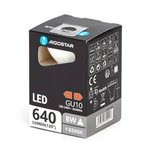 Lampadina LED GU10 8W 6500K ad alta efficienza, luce bianca fredda, ideale per l'illuminazione di interni ed esterni, risparmio energetico e - Product Image 1