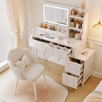Panneau en bois de Style crème français moderne 2025 nouveau Style chambre petit appartement Table de maquillage avec miroir éclairé coiffeuse