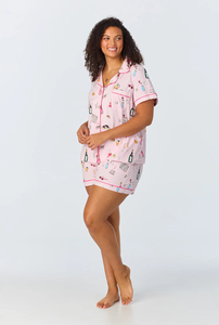 Customized ODM Bamboo Knitted Solid Sleepwear <strong>Set</strong> Women's <strong>Breakfast</strong> Digital Printed Short Sleeved Button Top Shorts Elastic - Product Image 5