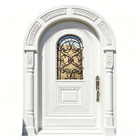Porte battante cintrée de style antique de luxe en bois massif de noyer avec décoration en fer pour porte d'entrée extérieure