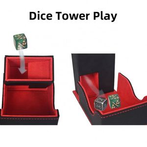 Boîte à dés portable en cuir PU avec intérieur rouge et coins carrés pour le rangement de jeux de société et fonction de roulement magnétique - Product Image 4