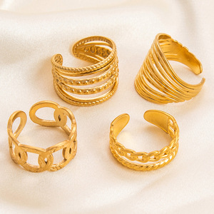 Hollowed Out <b>Ring</b> Geometric Oval Adjustable 18K Gold Band Unisex Party Jewelry - Product Image 1