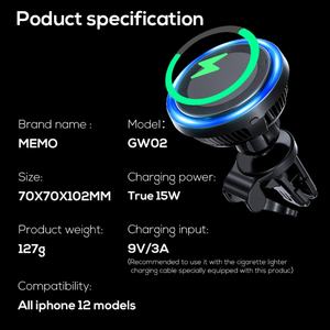 Support de téléphone pour voiture MEMO GW02, refroidissement du téléphone et charge rapide sans fil 15W pour iPhone, chargeur sans fil magnétique pour voiture - Product Image 6