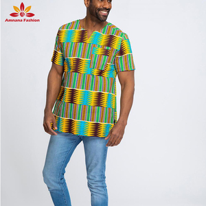 Chemise à manches courtes pour <span class=keywords><strong>homme</strong></span>, style <span class=keywords><strong>tunique</strong></span>, col en V, 100% coton, chemises Ankara de haute qualité, style personnalisé - Product Image 2