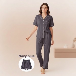 Modal Air-Conditioning Pajamas Women Spring/Summer Solid Color Nude-Feel Loungewear Breathable Soft Full Length Dropped Shoulder