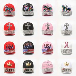 หมวกเบสบอลแฟชั่นขายส่ง ปรับขนาดได้ ประดับเพชรระยิบระยับ กันแดด หมวกทรัคเกอร์ประดับคริสตัลรูปกากบาท สำหรับคาวบอย กีฬา และเดนิม - Product Image 1