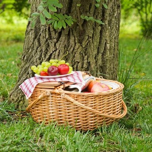 Cesta de picnic de mimbre hecha a mano natural con forro Cesta de picnic con tapa dividida de madera - Product Image 5