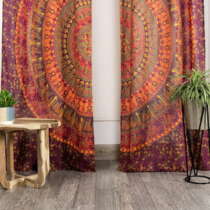 Cortinas Indias Hippies Bohemias con Estampado de Elefantes y Mandalas Color Granate, Cortinas Tie Dye para Dormitorio, Sala de Estar, Balcón, Decoración del Hogar - Product Image 1