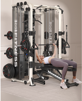 Machine Smith multifonctionnelle avec double câble et fonction d'entraînement fonctionnel, pour salle de sport à domicile, avec rangement pour plaques de poids