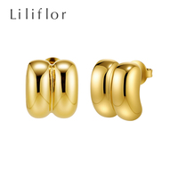 Liliflor Unique 18K Chapado en oro Acero inoxidable Vintage Doble capa Hollow Stud Ear Hipoalergénico Pendientes lisos E251812