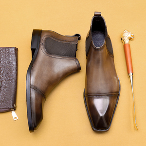 Bottes de travail pour hommes, style britannique, hauteur mi-haute, en cuir véritable, bottes décontractées et tendance pour hommes - Product Image 6