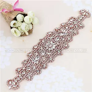 Fashion Wedding dress accessories bridal crystal appliques hot fix rhinestone lace trim fancy beaded sashes