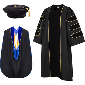 European And American Style <b>Doctoral</b> Gown <b>Set</b> Black Red Velvet Unisex Academic Graduation Robe With Cap For College Students - Product Image 2