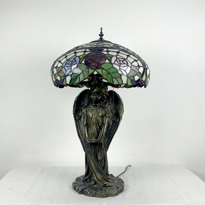 LongHuiJing Simple Eco-Friendly European Red Camellia Stained Glass E26 Table Lamp Angel Base for Living Room Art Decoration - Product Image 2
