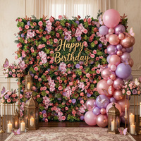 MoKtong Burgunderrote und Rosa Blumenwand-Kulisse 8x8 ft 5D mit Premium Seidenblumen und Grünzeug für Herbstliche Rustikale Hochzeitsdekoration