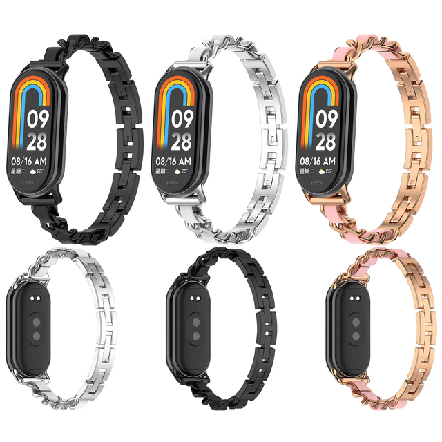 Metal Steel Watch Band for Xiaomi Band 8 9 NFC Women Fashion Wristband Replacement Strap