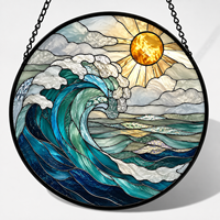 Mavi ve Beyaz Dalgalar Vitray Pencere Asılı Güneş Yakalayıcı Hediyeler 9*9cm/16x16cm/20x20cm/25x25cm/30x30cm