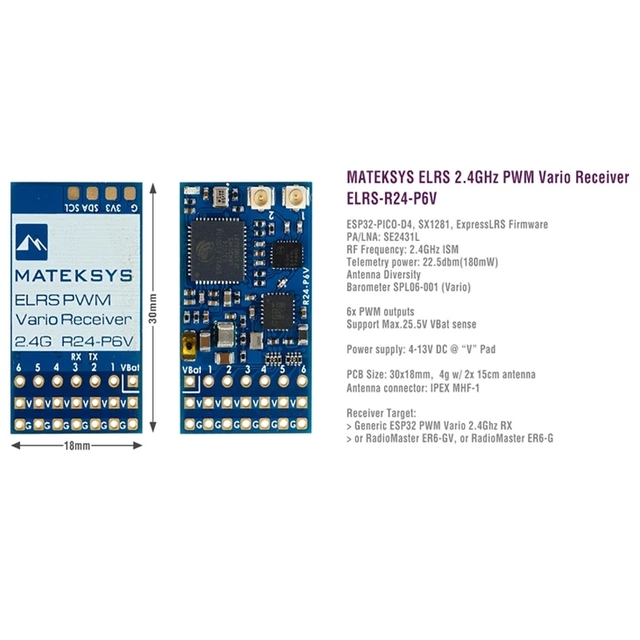 Matek Elrs-R24-P6v 2.4ghz Pwm Variable Receiver with Barometer Flight Model Traverse Fpv