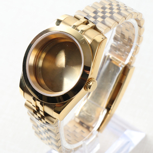 Stainless Steel Sapphire Crystal Waterproof <b>Watch</b> <b>Case</b> for NH35 Movement 28.5mm Dial 36mm/39mm Gold Watchband - Product Image 5