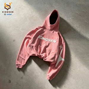 เสื้อฮู้ดดี้โอเวอร์ไซส์ผ้าวาฟเฟิลบุซับในสำหรับผู้ชาย สไตล์สตรีทแวร์ แจ็คเก็ตพร้อมโลโก้สั่งทำพิเศษ สีเทาวินเทจแบบดิสเทรส ซิปหน้า - Product Image 5