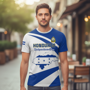 T-shirt da uomo personalizzata a maniche corte con stampa a fantasia caraibica per il 205° anniversario della festa dell'indipendenza dell'Honduras 1821-2026, casual e sportiva - Product Image 1