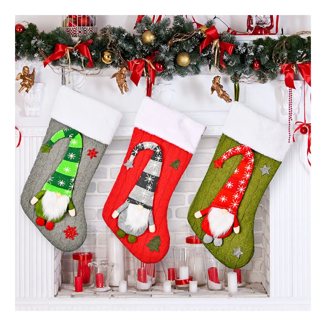 Grande modello Rudolf calze natalizie giganti fiocchi di neve guardaboschi polsino in maglia calza natalizia