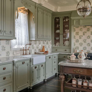 Armoires de cuisine modulaires traditionnelles de style français, construction en bois massif, finition laquée, bords entièrement arrondis, garantie de 5 ans - Product Image 2