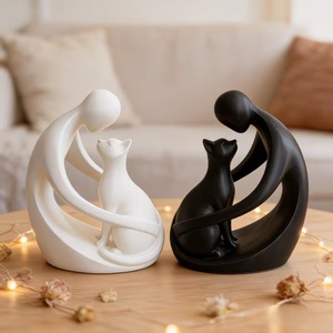 Qianrui Abstract Human And Cat Sculpture 3D Printed Modern Minimalist Desktop Ornament Artistic Gift For Cat Lovers - Product Image 1