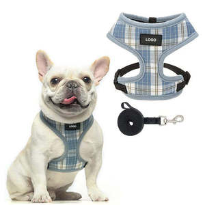 Harnais élégant pour chiot à carreaux rembourré en polyester Air Mesh Bowknot réglable pour chiens de 5 à 15 lb - Product Image 5