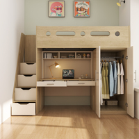 Lit Superposé en Bois avec Bureau, Armoire, Escalier et Étagère pour Adultes ou Adolescents, Utilisé en Campus, École, Auberge ou Appartement