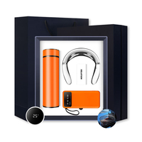 Set Hadiah Bisnis Korporat Promosi Mewah Logo Kustom 3-in-1 Termos Power Bank 10000mAh Flask Vakum Pijat Leher
