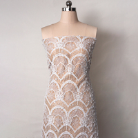 Tissu en dentelle à perles françaises 100% polyester, écologique, luxueux, pour vêtements de mariage, broderie