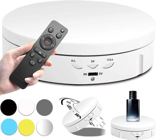 14.6cm 360 Degree Electric Photography Turntable with Remote Control Backdrops Stand Display for Photography Jewelry and Watches