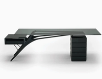 Bureau de direction moderne au design contemporain, table de bureau en bois, mobilier de direction modulaire, plateau en verre trempé.